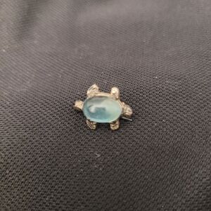 Antique Jelly Belly Aqua Blue Glass Turtle Brooch C-clasp 1880-1900s Mini Pin